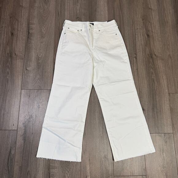 J.Crew Wide-Leg Cropped Jean WMNS 29 White Denim Hi-Rise All-Day Stretch Raw Hem - Picture 4 of 9